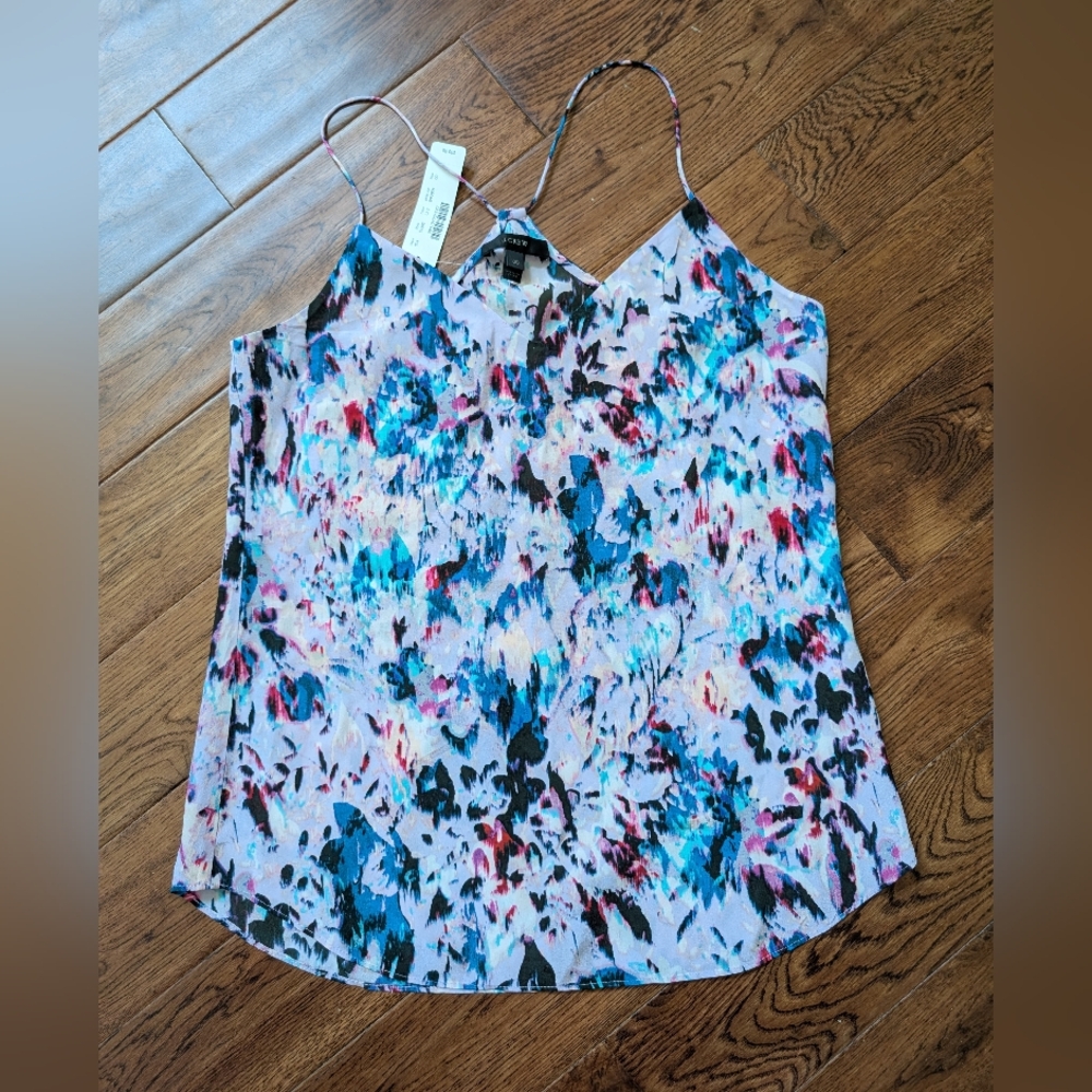NWT Ladies J Crew 100% Silk Watercolor Abstract Print Camisole Tank Top Size 00